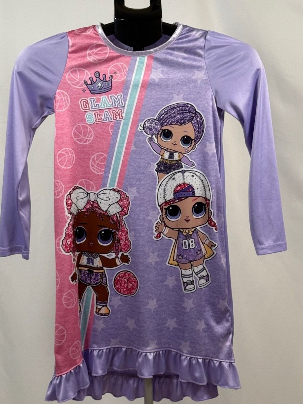 LOL Surprise Girls Size 8 Nightgown Pajama Dress Glam Slam Purple Pink Sleepwear